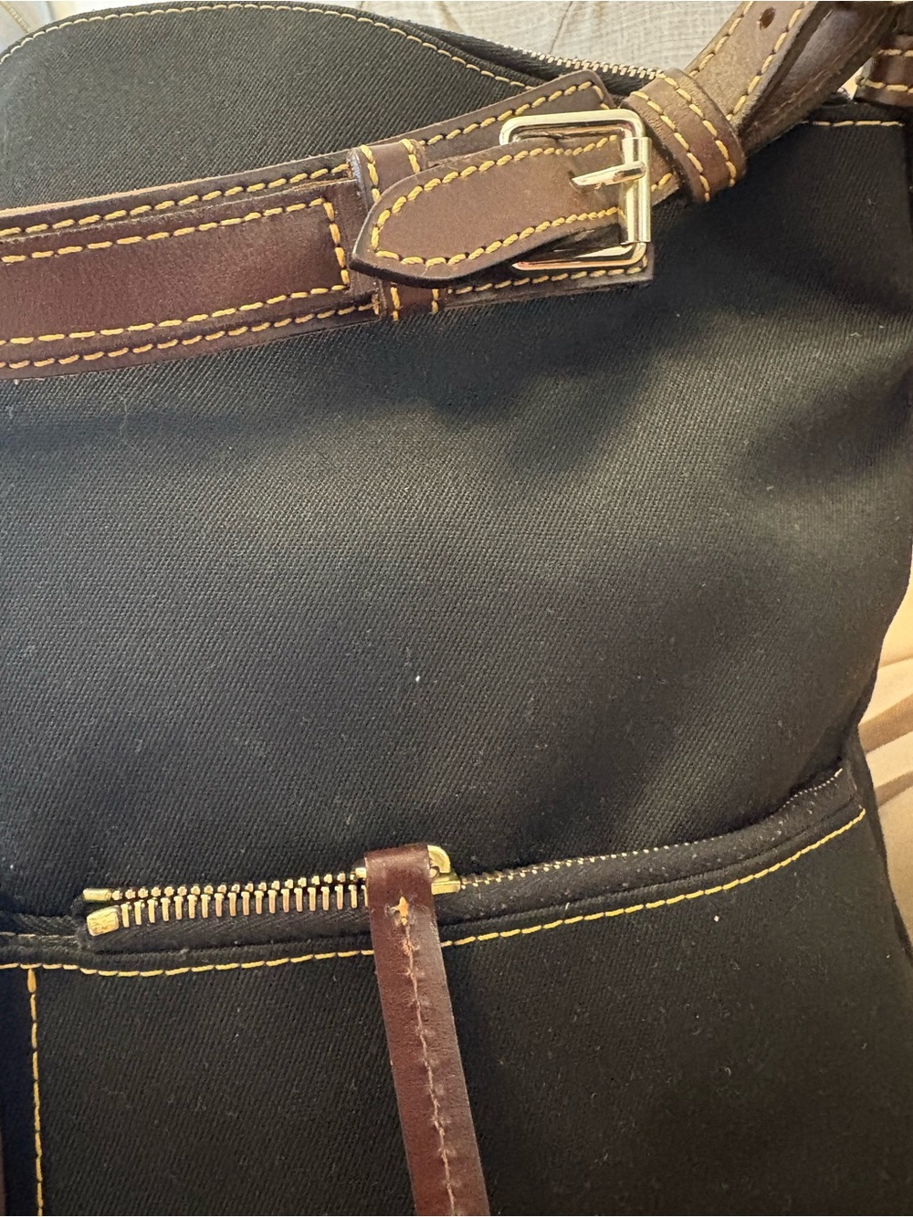 Dooney & Bourke Black Canvas Shoulder Bag with Brown Leather Trim - Picture 5 of 7